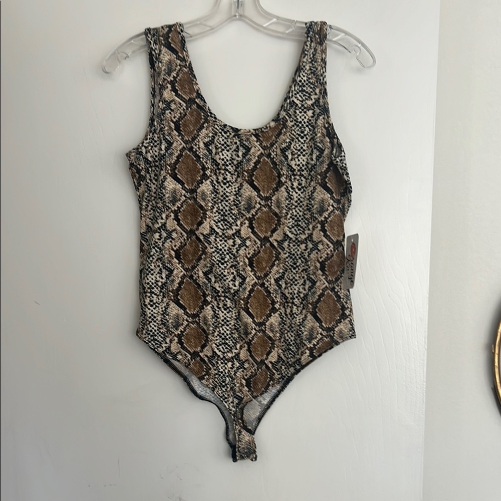 Brown and Black Snakeskin Bodysuit Top
